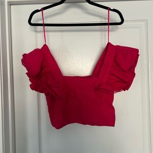 Elegant Pink Ruffle Sleeve Top